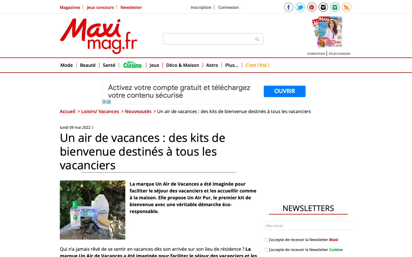 Article Un Air Pur dans Maxi Mag.fr